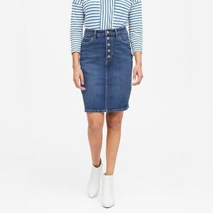 Banana Republic Button-Fly Denim Pencil Skirt Mid Wash Classic